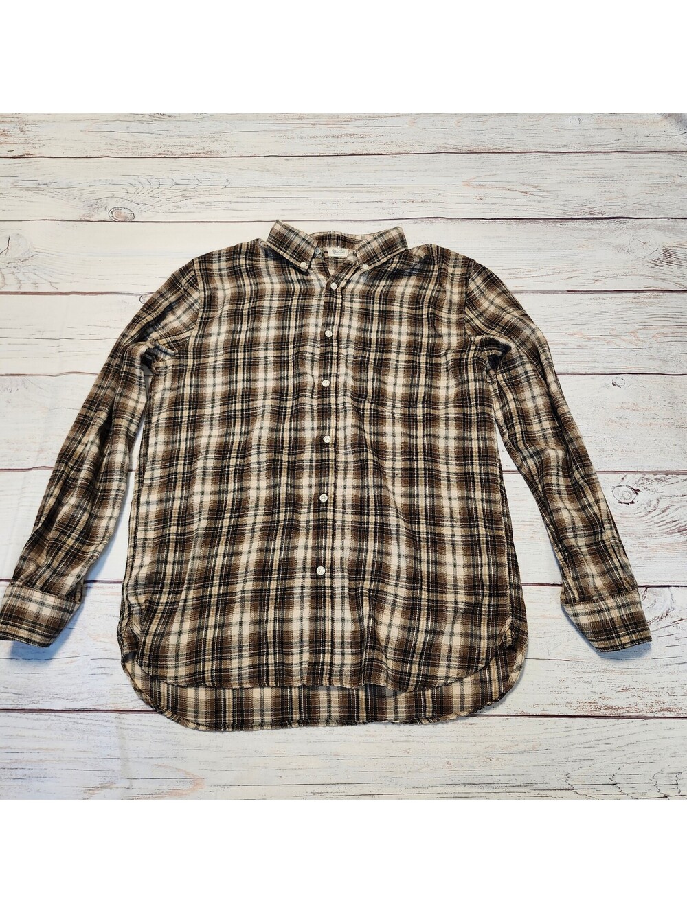 Brandy Melville John Galt Brown Plaid Button-Up Shirt Size S/M